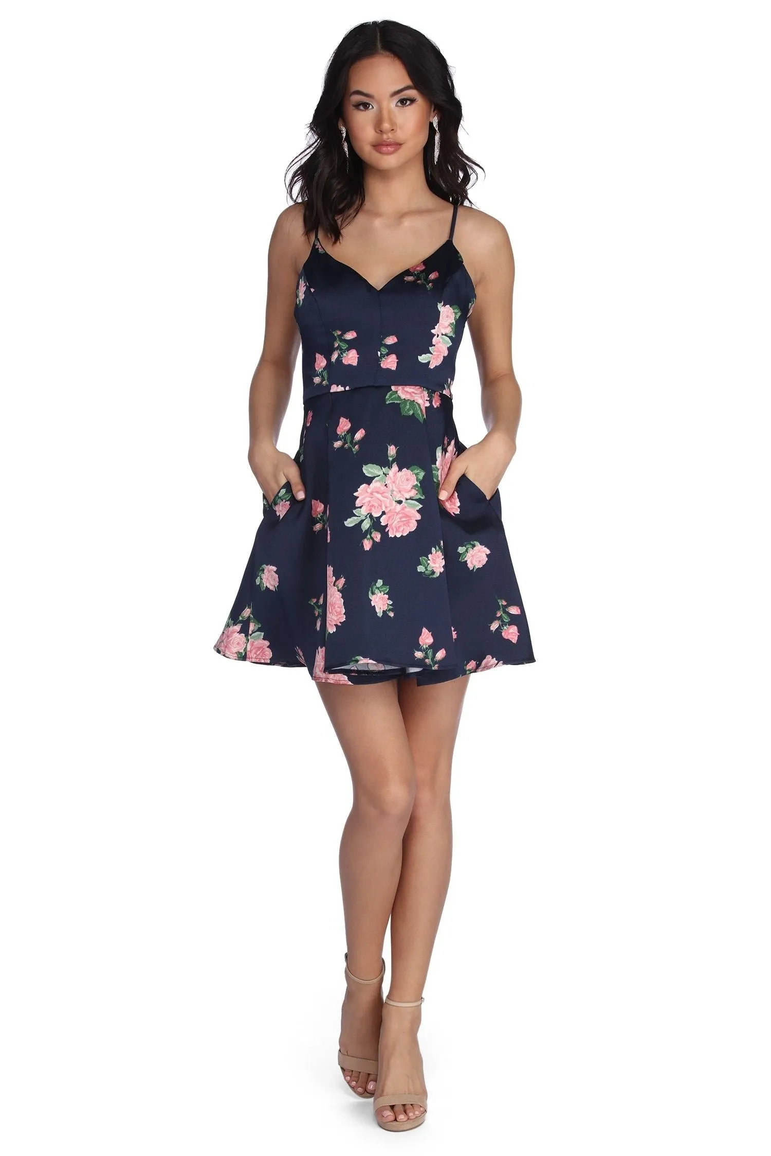 Pia Satin Stylish Floral Party Dress