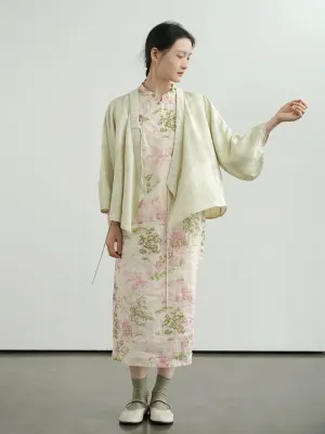 Pink and Green Painting Cheongsam Qipao Dress