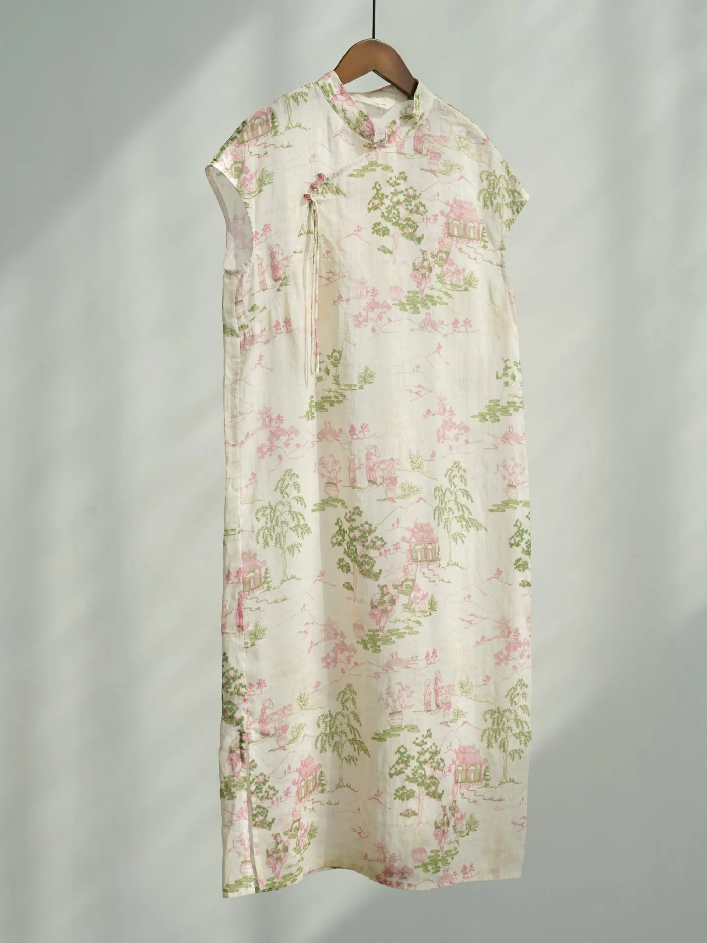 Pink and Green Painting Cheongsam Qipao Dress