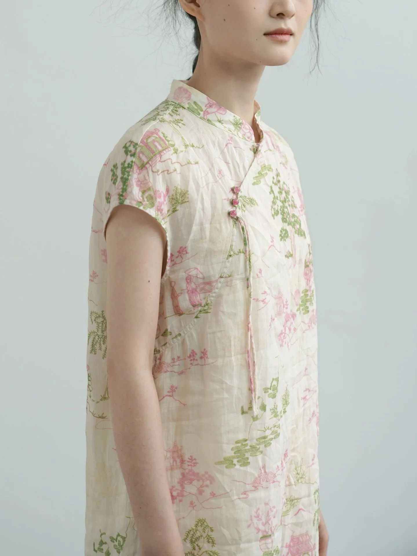 Pink and Green Painting Cheongsam Qipao Dress