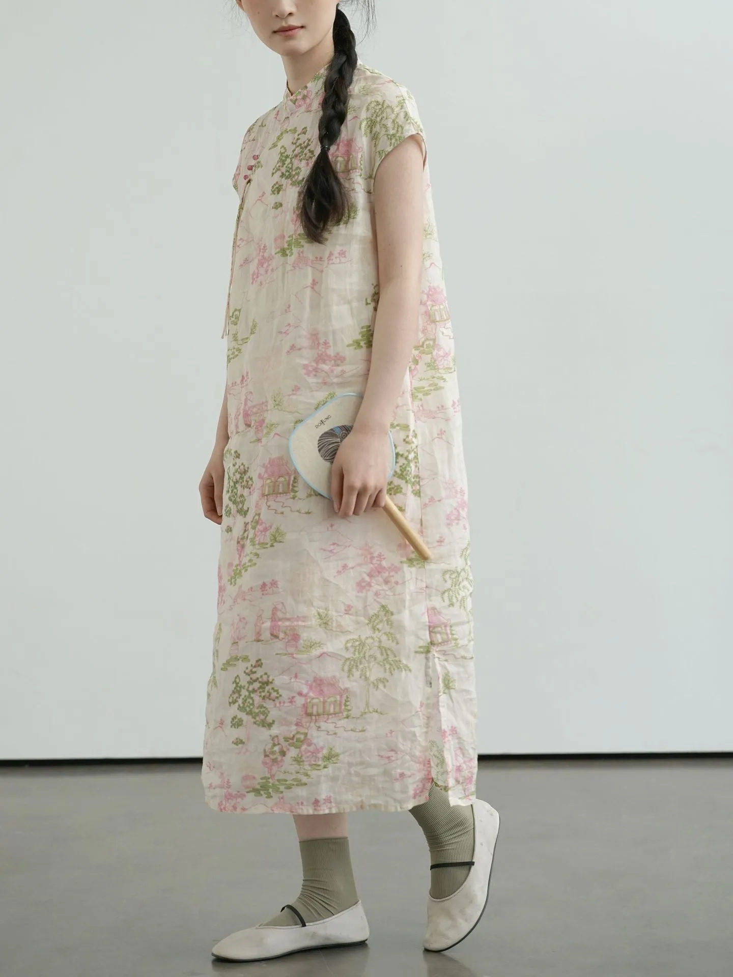 Pink and Green Painting Cheongsam Qipao Dress