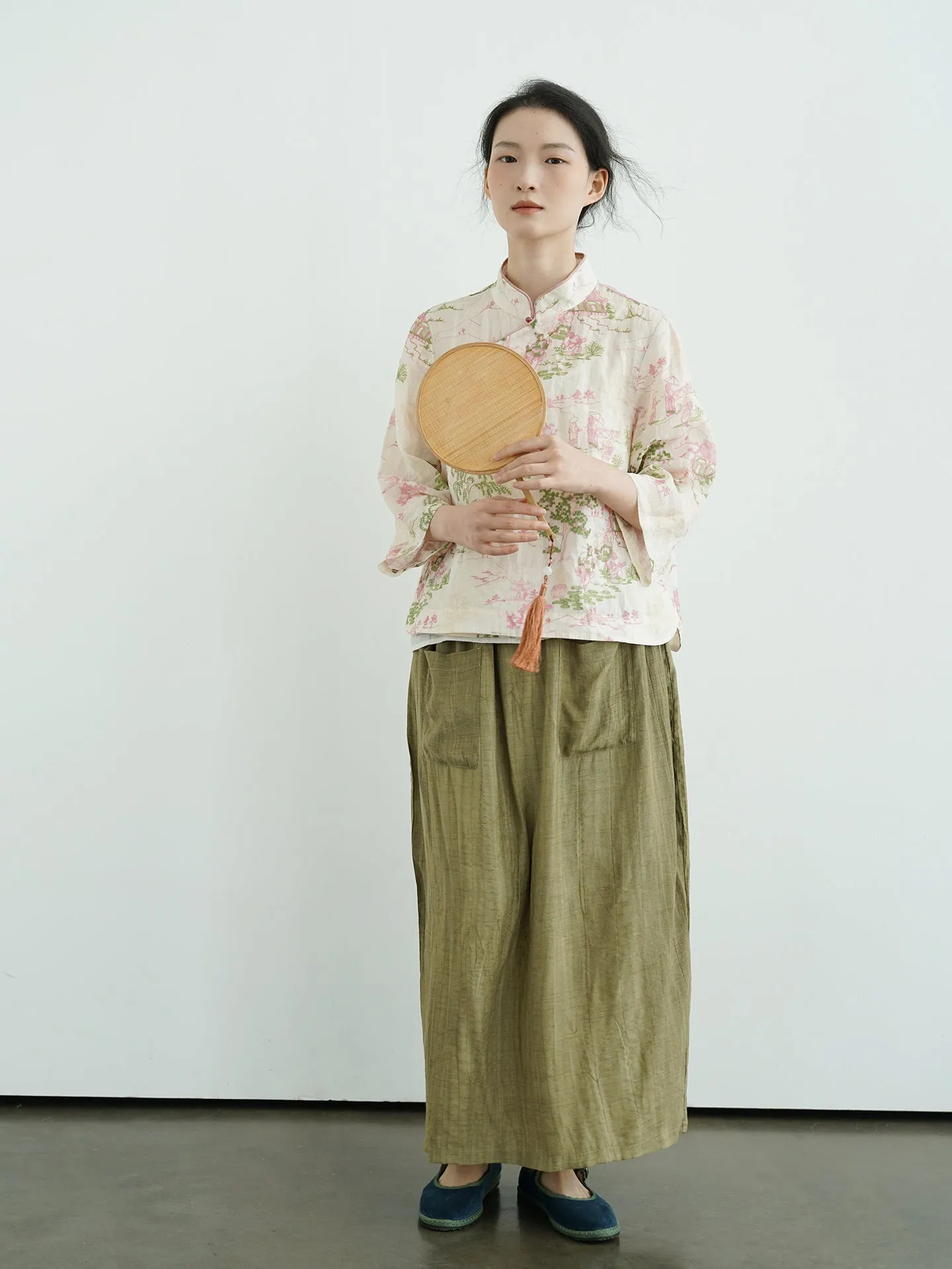 Pink and Green Painting Cheongsam Qipao Top