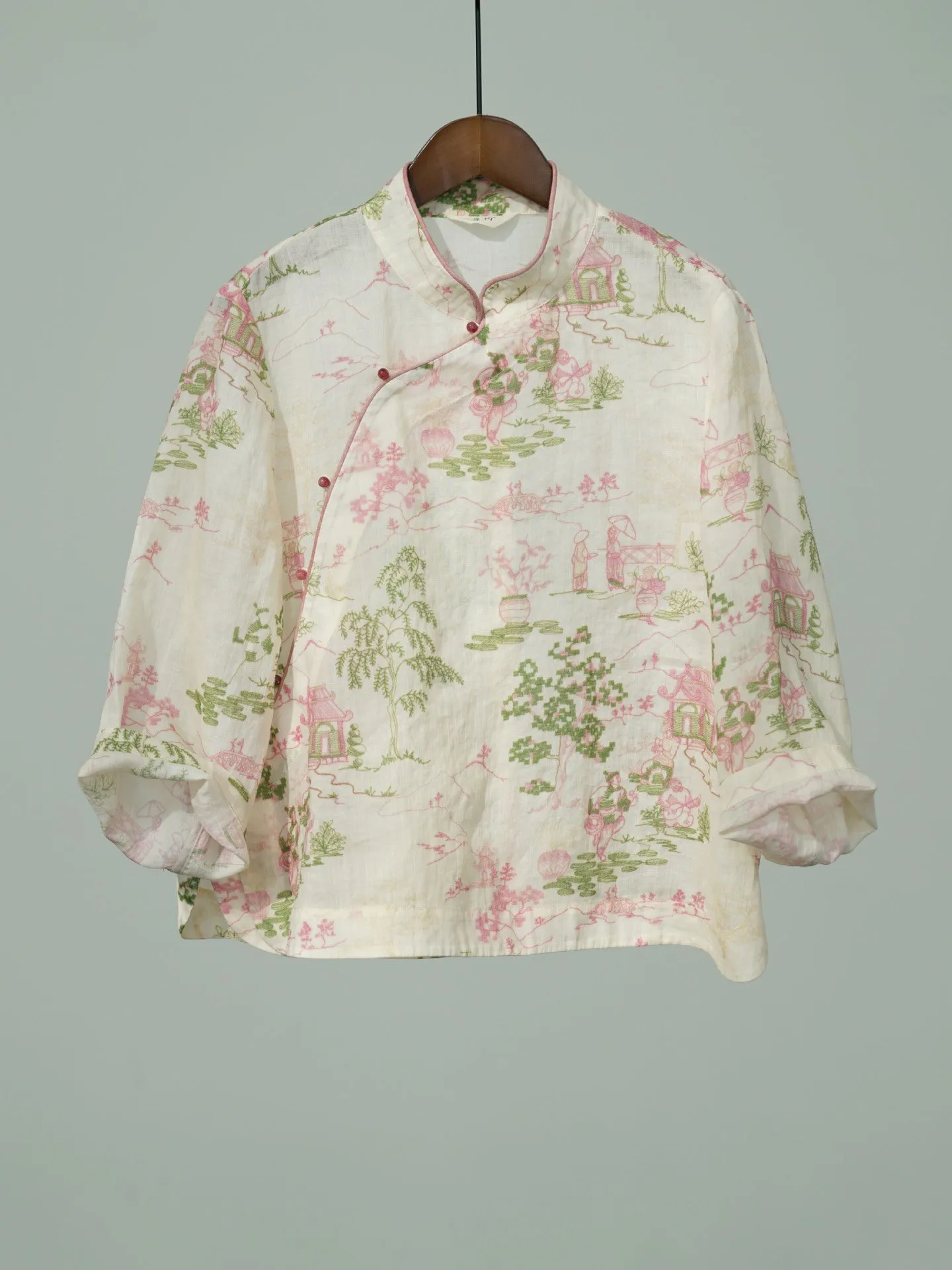 Pink and Green Painting Cheongsam Qipao Top