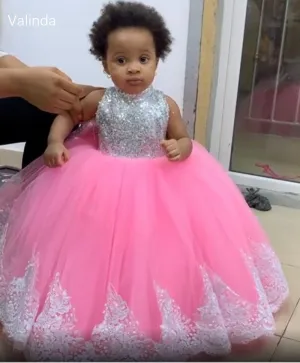 pink flower girl dresses for weddings lace applique kids cheap tutu kids prom dress