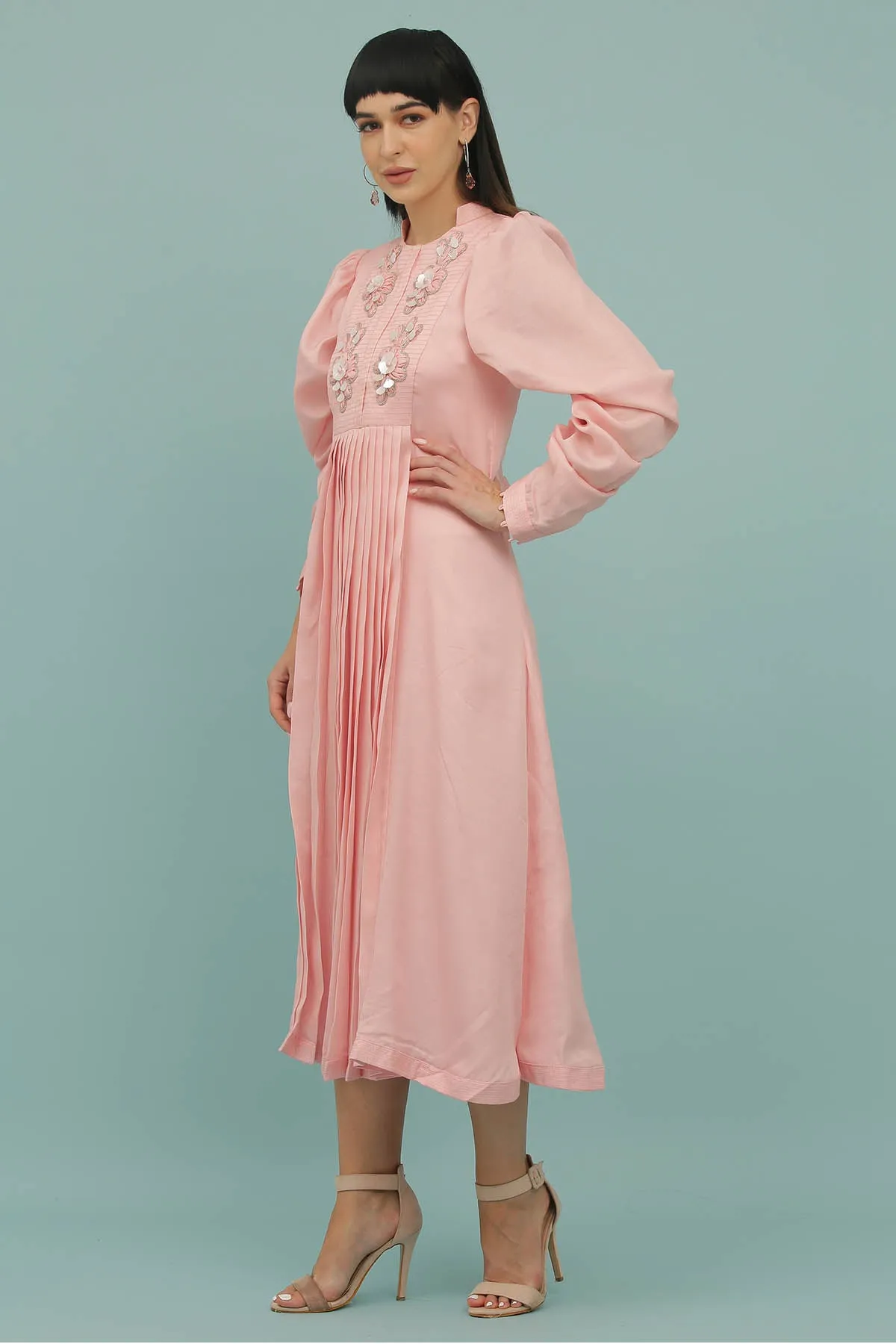 Pink Silk Blend A-Line Dress