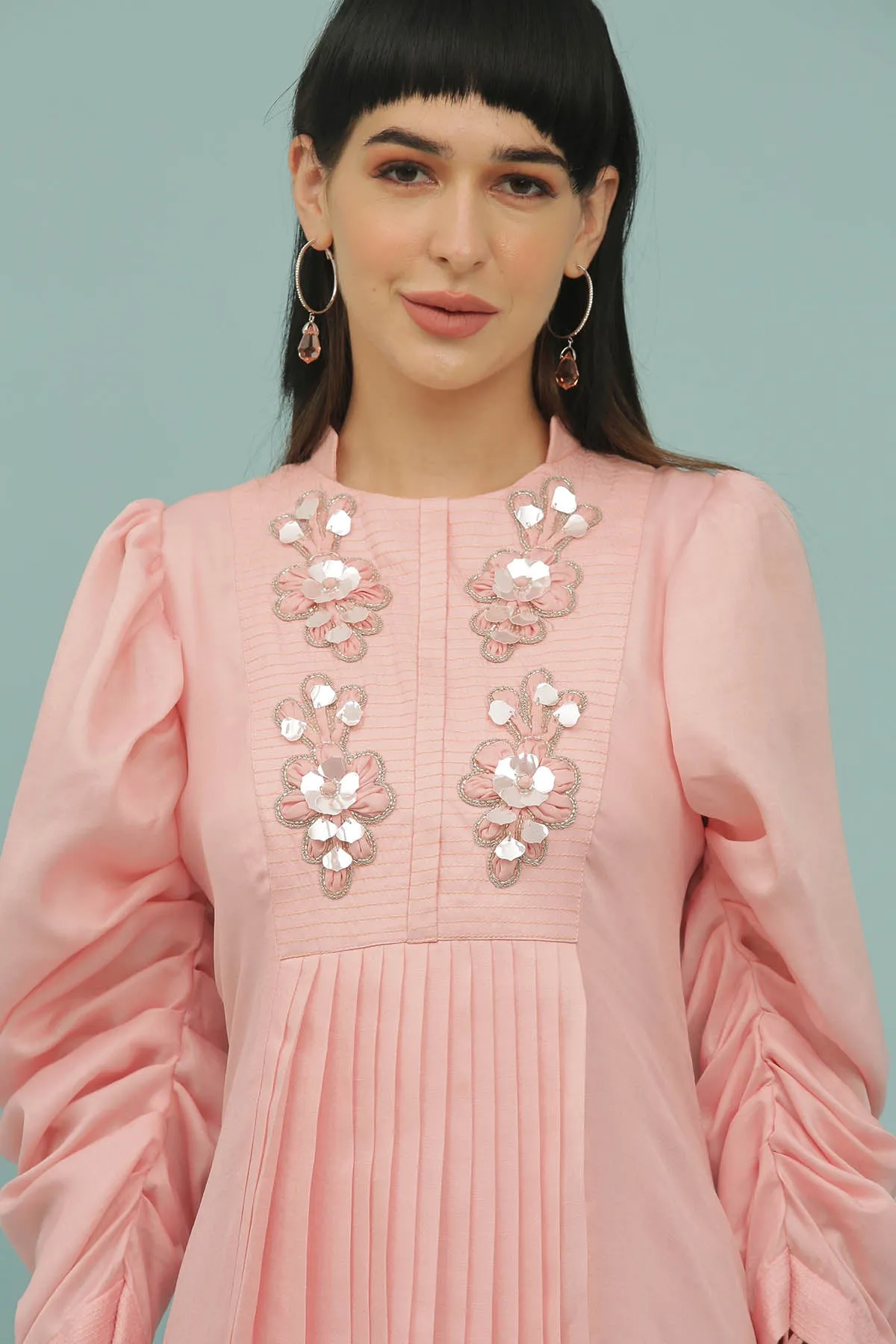 Pink Silk Blend A-Line Dress