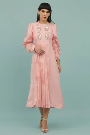 Pink Silk Blend A-Line Dress