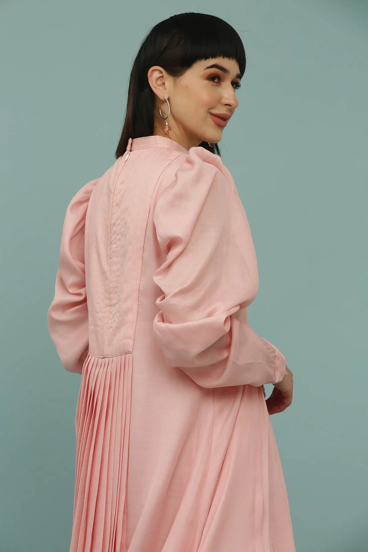 Pink Silk Blend A-Line Dress