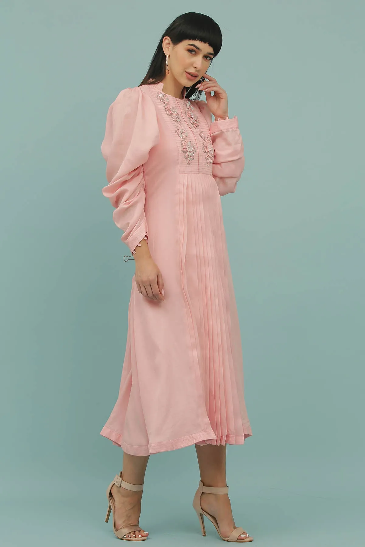 Pink Silk Blend A-Line Dress