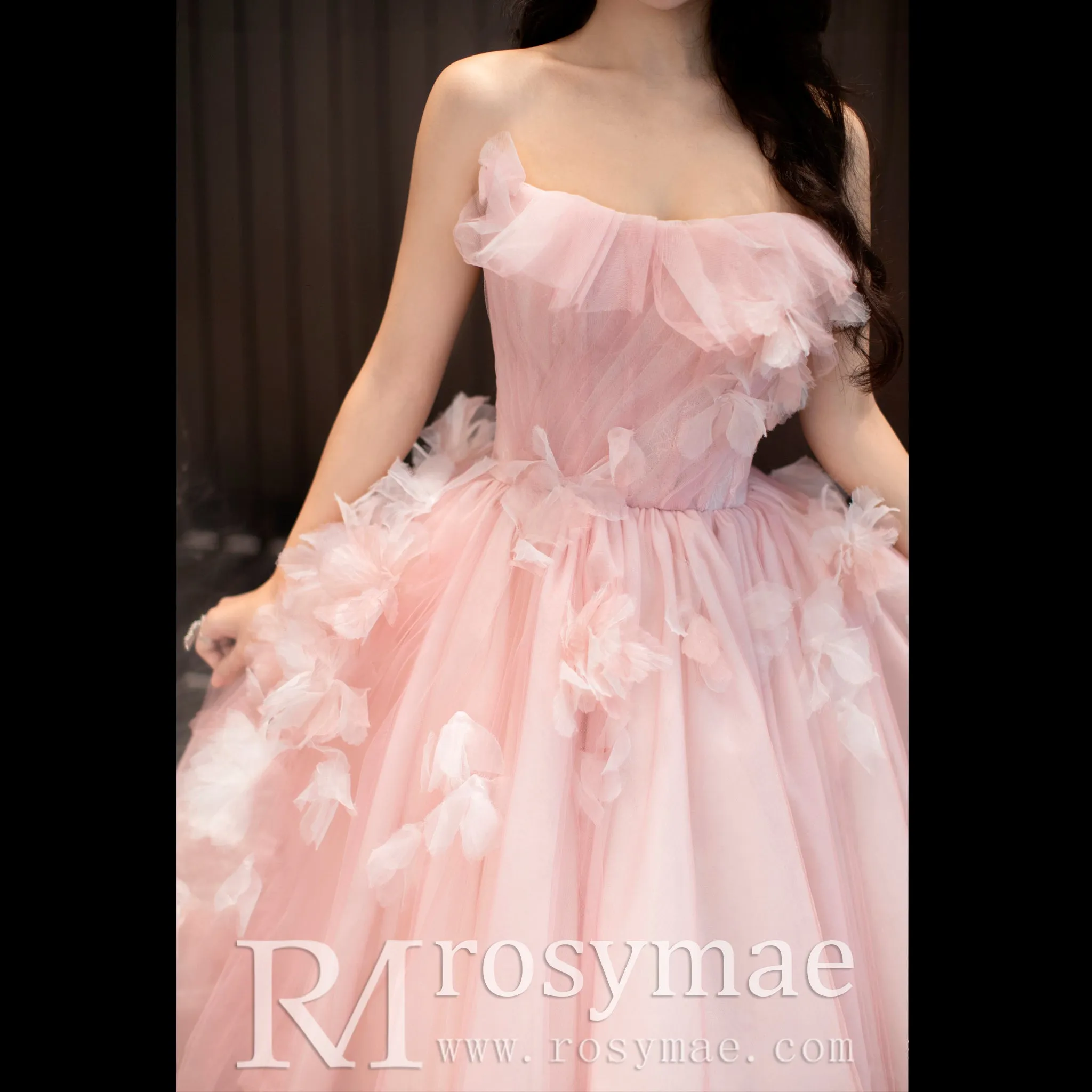 Pink Tiered Tulle High Low Prom Dress Long Formal Dress