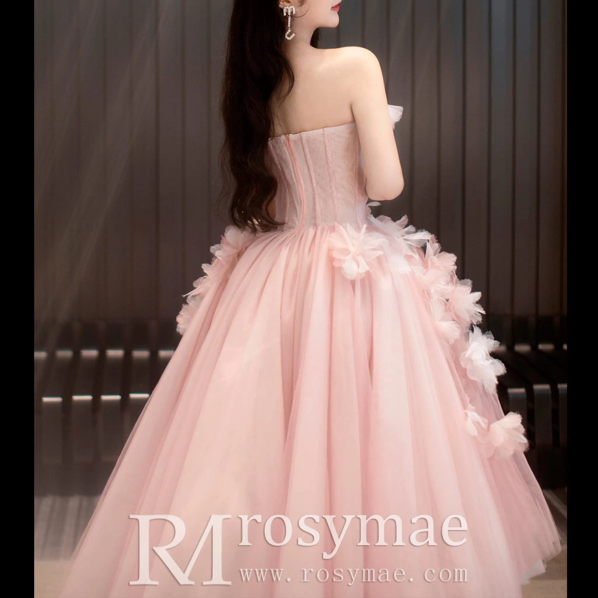 Pink Tiered Tulle High Low Prom Dress Long Formal Dress