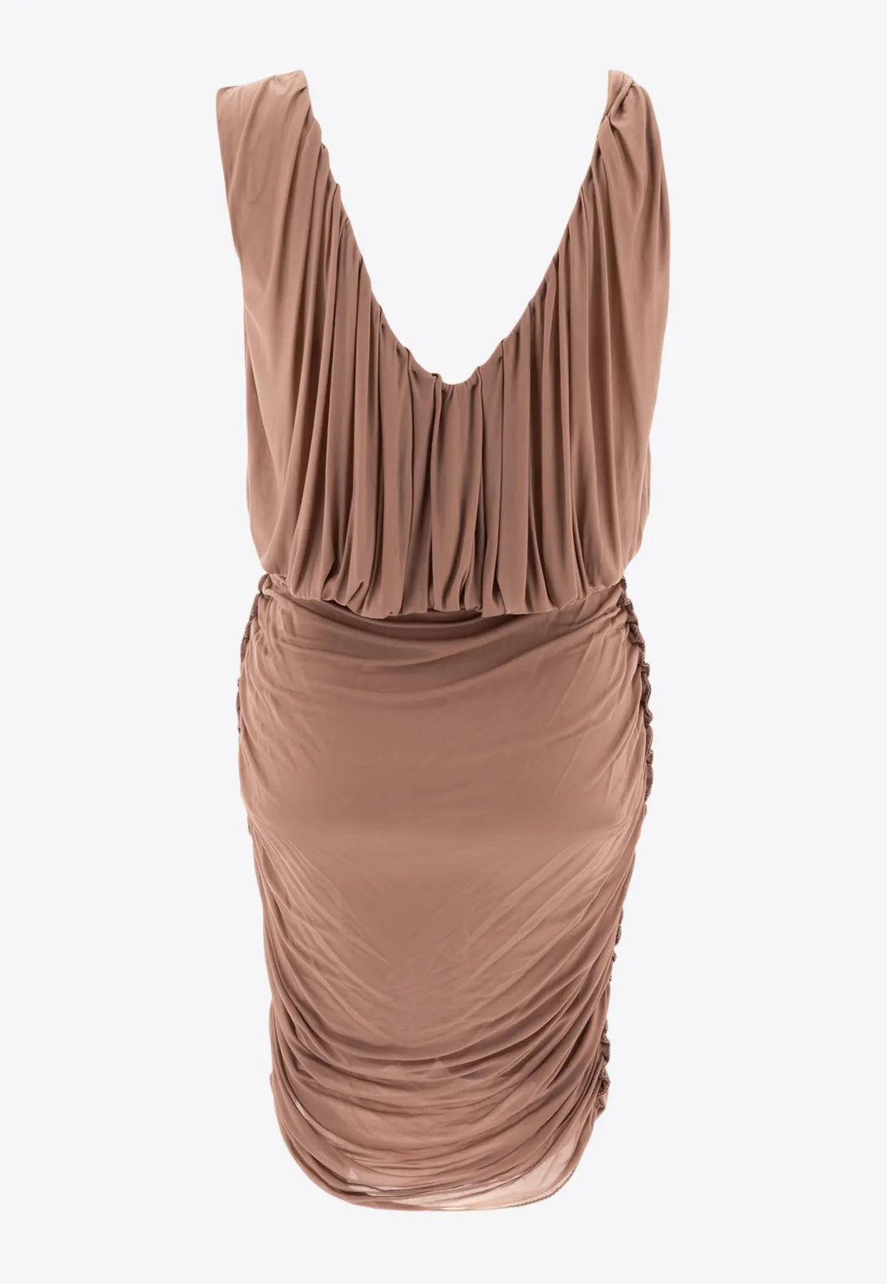 Plunged-Neck Mini Sheath Dress