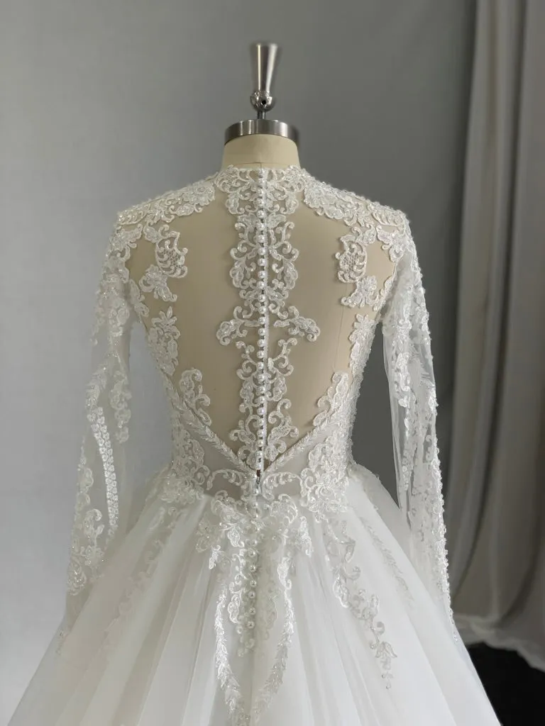 Plunging V-Neckline with Beaded Lace Full A-Line Wedding Dress | Eliza
