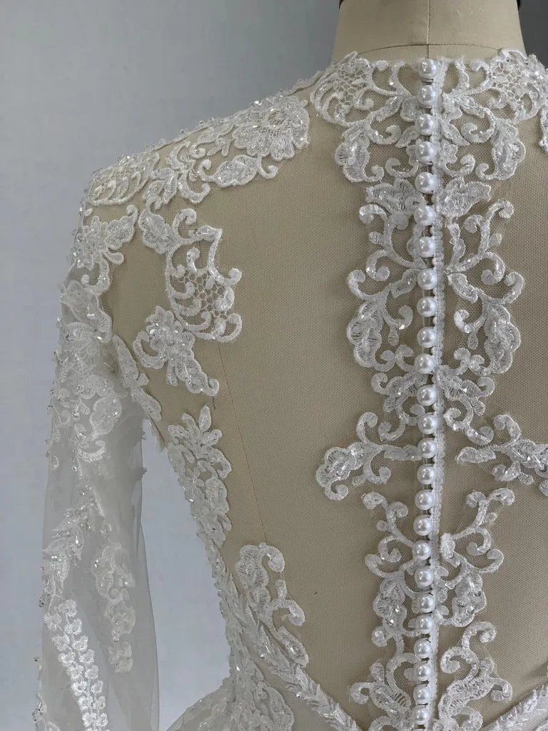 Plunging V-Neckline with Beaded Lace Full A-Line Wedding Dress | Eliza