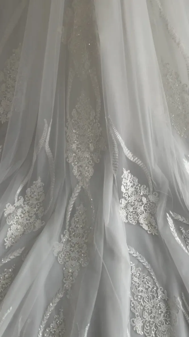 Plunging V-Neckline with Beaded Lace Full A-Line Wedding Dress | Eliza
