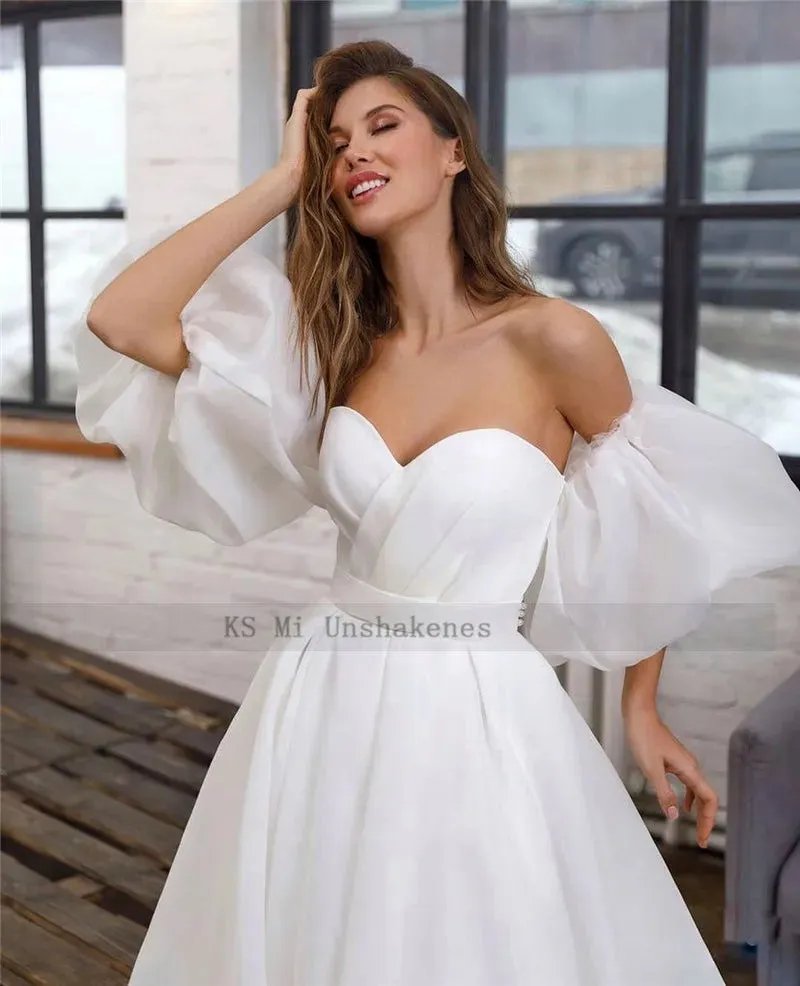Princess White Wedding Dress Puff Short Sleeve Plus Size Bridal Dresses Lace up Back A Line Cheap Wedding Gowns Vestido de Noiva