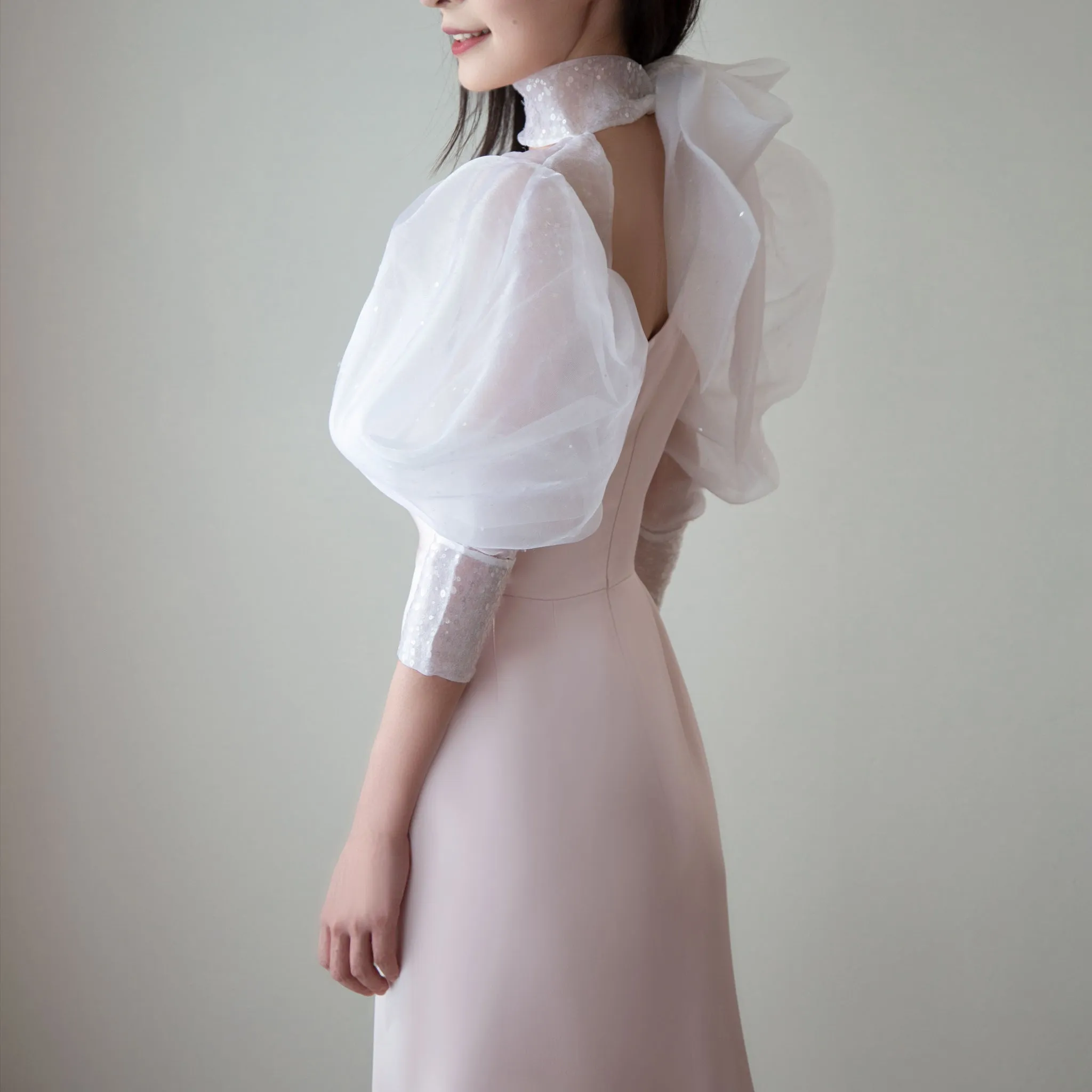 Puffy Lantern Long Sleeve Prom Party Dress with Asymmetrical Neck