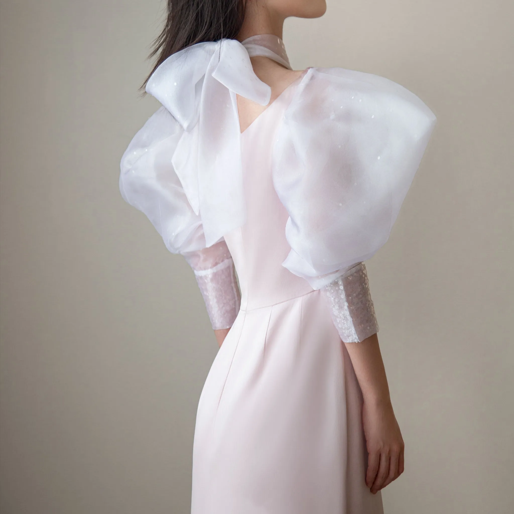 Puffy Lantern Long Sleeve Prom Party Dress with Asymmetrical Neck
