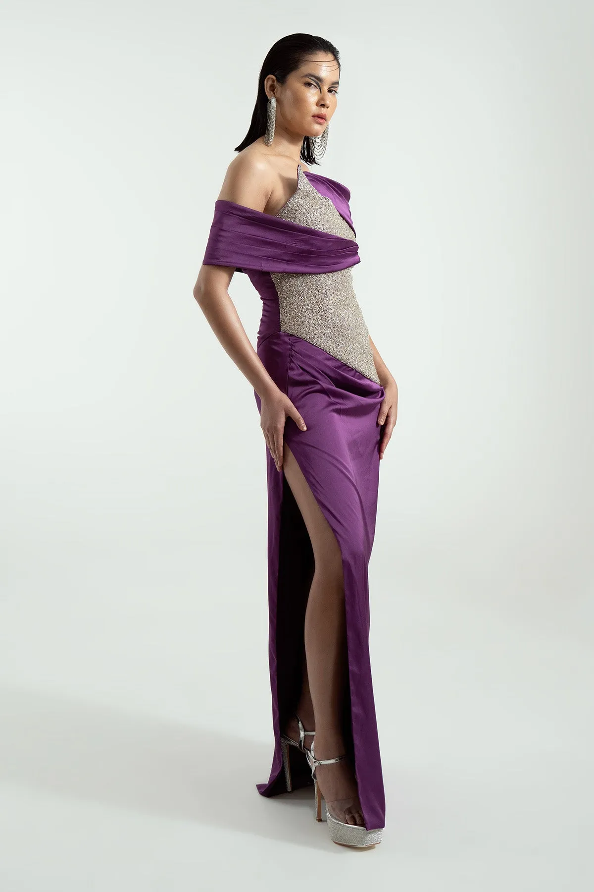 Purple Off Shoulder Maxi Dress