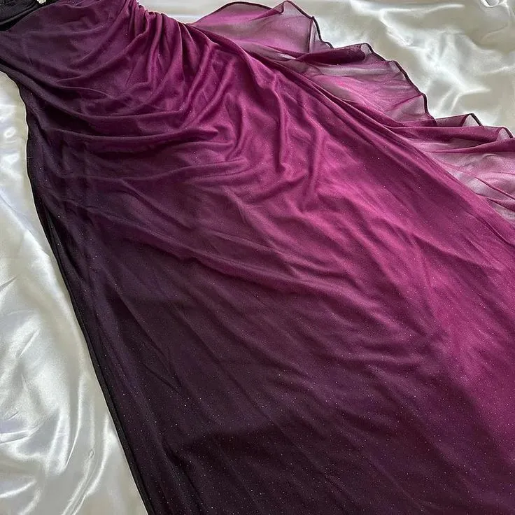 Purple Straps Ombre Ruffles Chiffon Long Party Dress Vintage Evening Gown, D380
