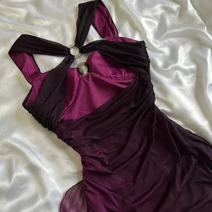Purple Straps Ombre Ruffles Chiffon Long Party Dress Vintage Evening Gown, D380