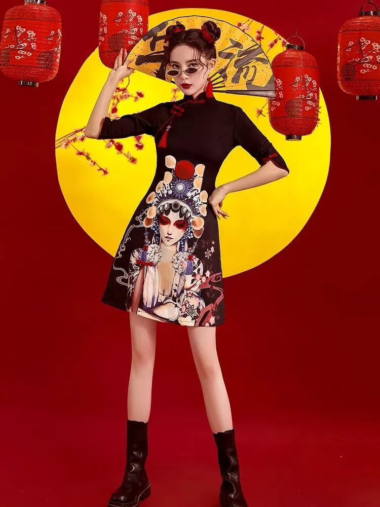 Qipao Cheongsam Dress-Beijing Opera