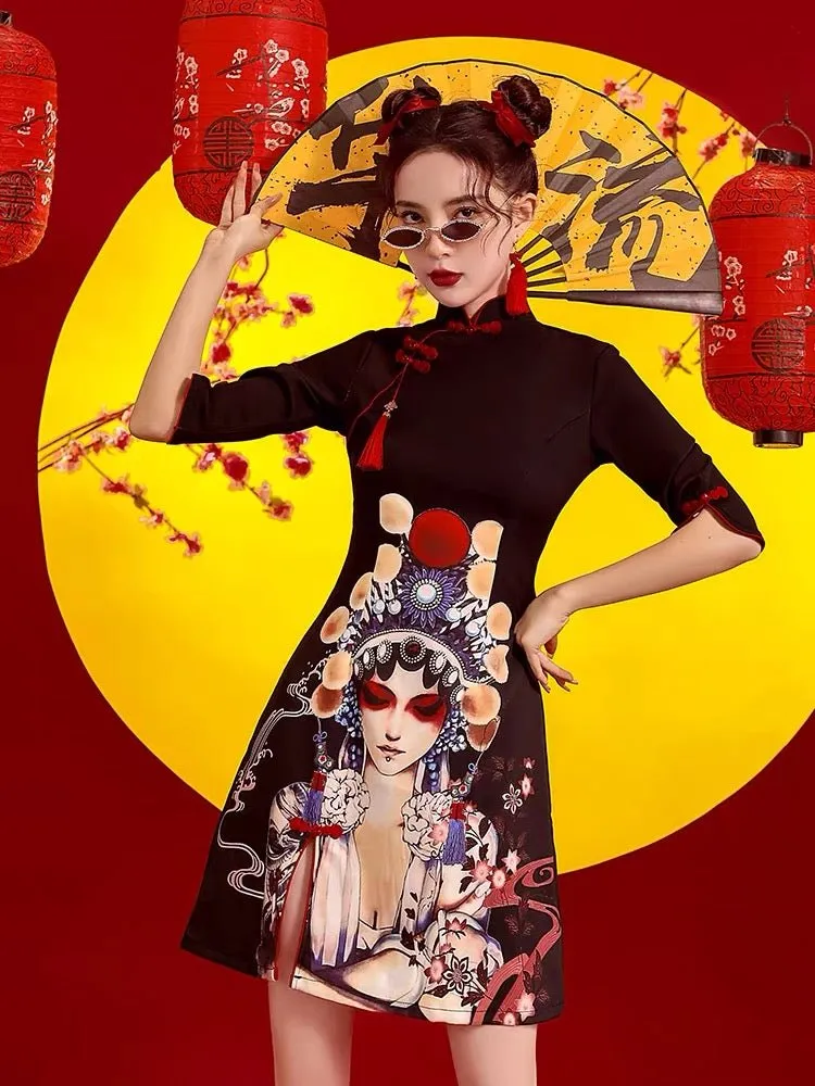 Qipao Cheongsam Dress-Beijing Opera