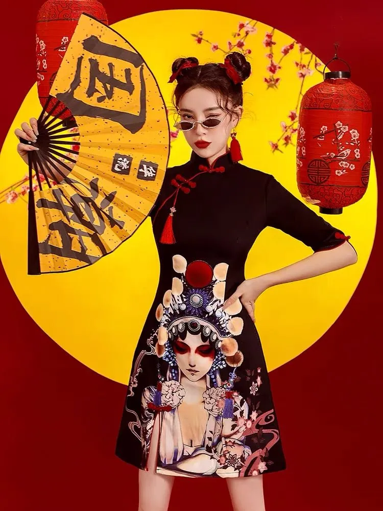 Qipao Cheongsam Dress-Beijing Opera