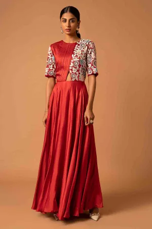 Red A-Line Patchwork Maxi Dress