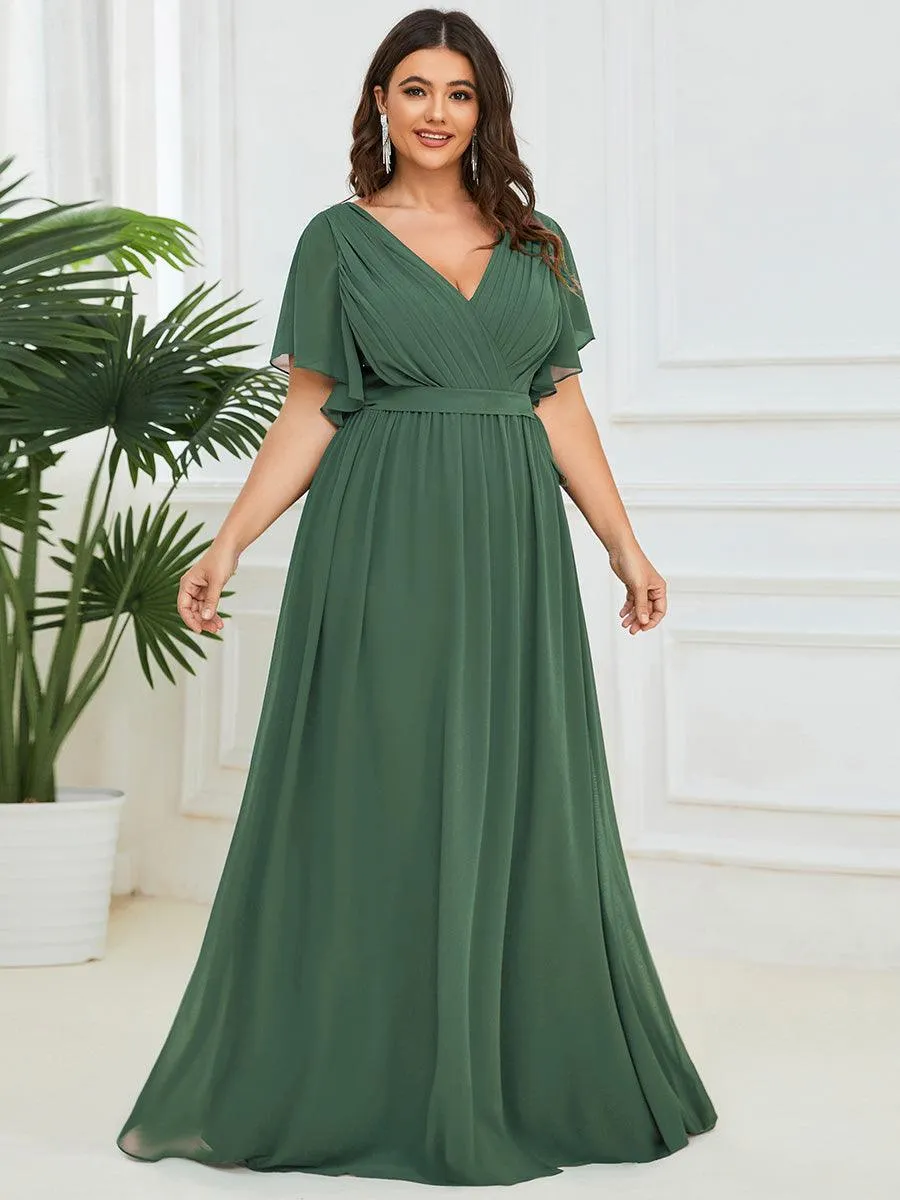 Robe mariage invitée en mousseline de soie à encolure en V et à manches flottantes