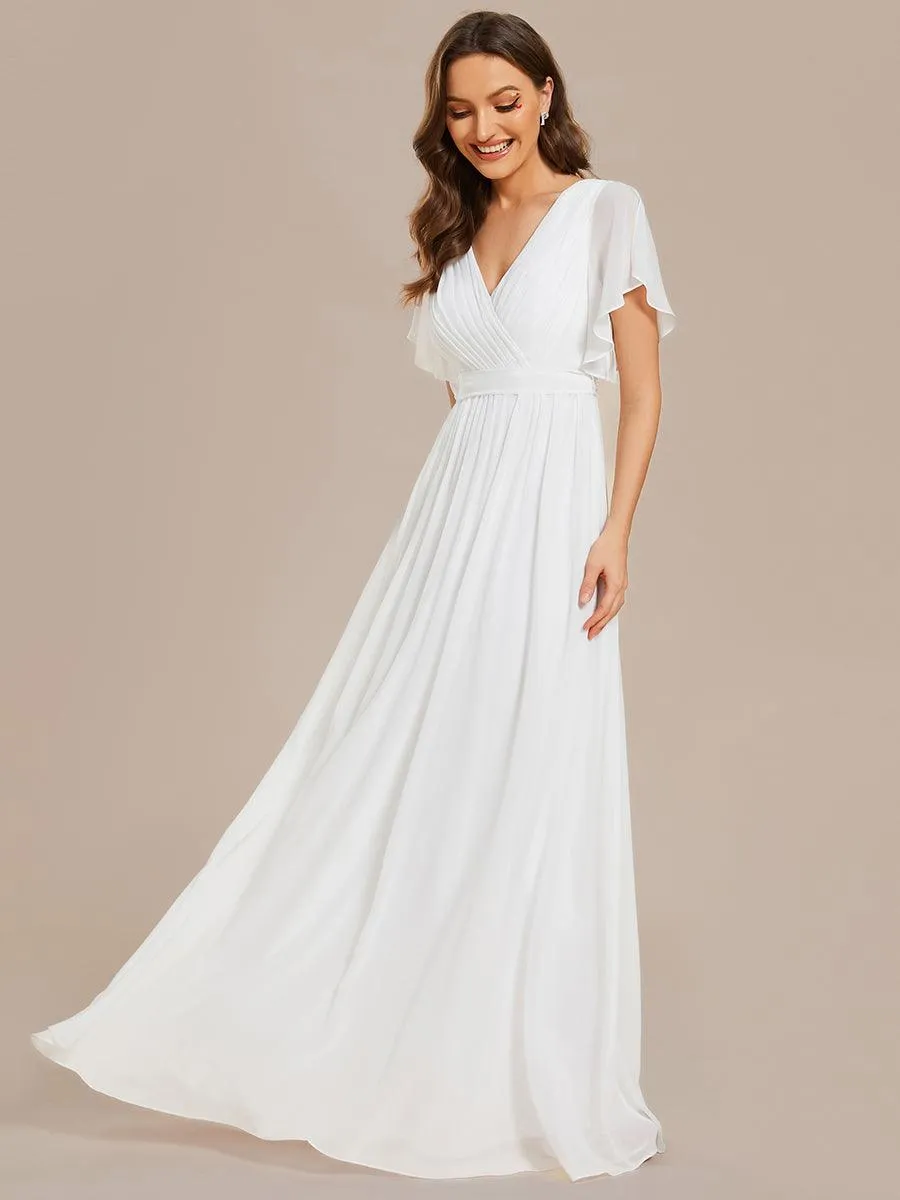Robe mariage invitée en mousseline de soie à encolure en V et à manches flottantes