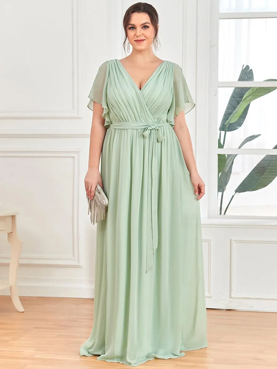 Robe mariage invitée en mousseline de soie à encolure en V et à manches flottantes