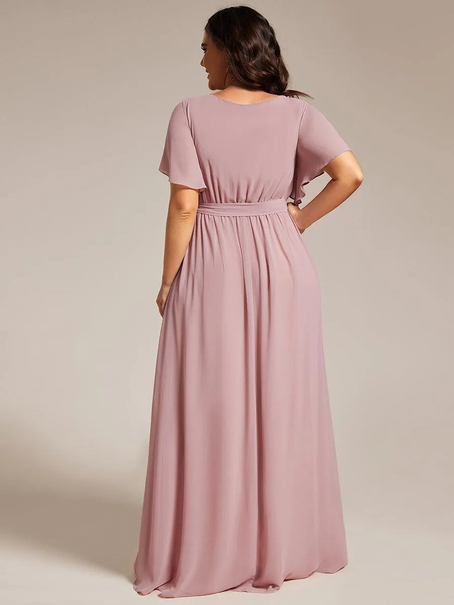 Robe mariage invitée en mousseline de soie à encolure en V et à manches flottantes