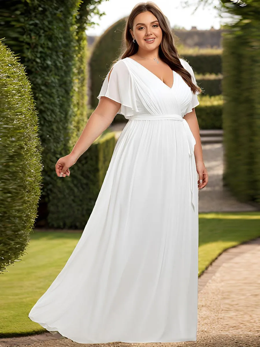 Robe mariage invitée en mousseline de soie à encolure en V et à manches flottantes