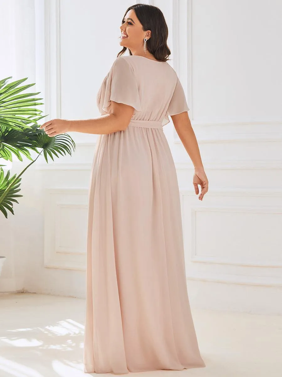 Robe mariage invitée en mousseline de soie à encolure en V et à manches flottantes