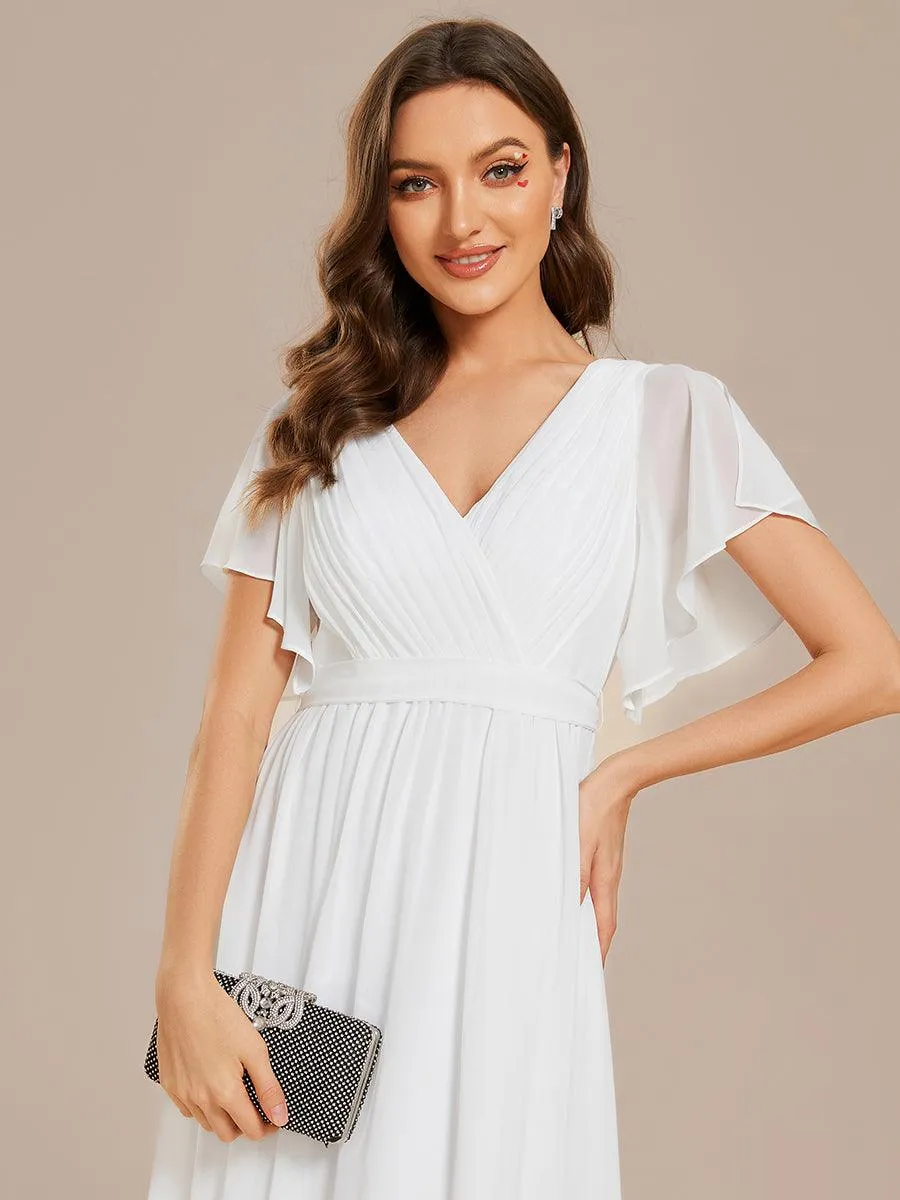 Robe mariage invitée en mousseline de soie à encolure en V et à manches flottantes