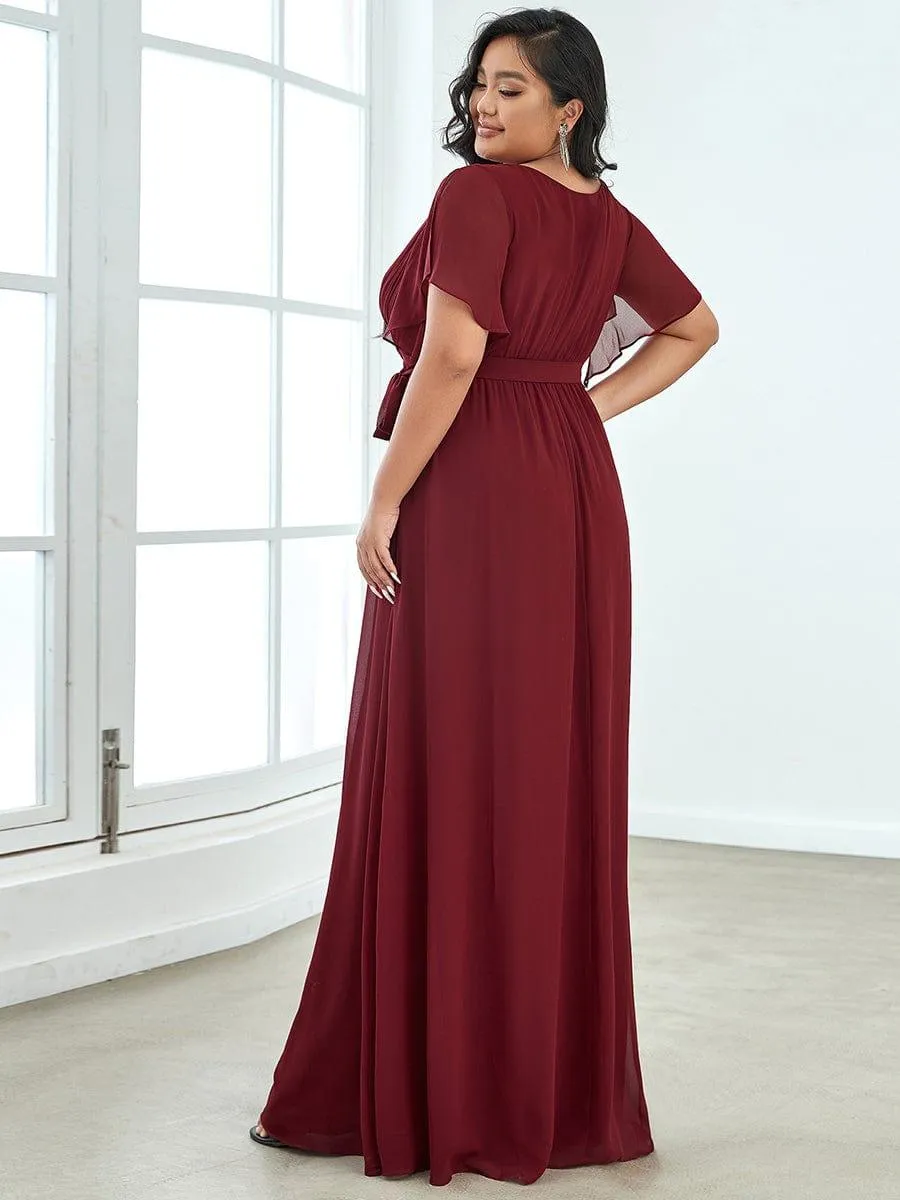 Robe mariage invitée en mousseline de soie à encolure en V et à manches flottantes