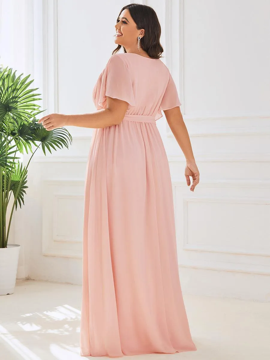 Robe mariage invitée en mousseline de soie à encolure en V et à manches flottantes