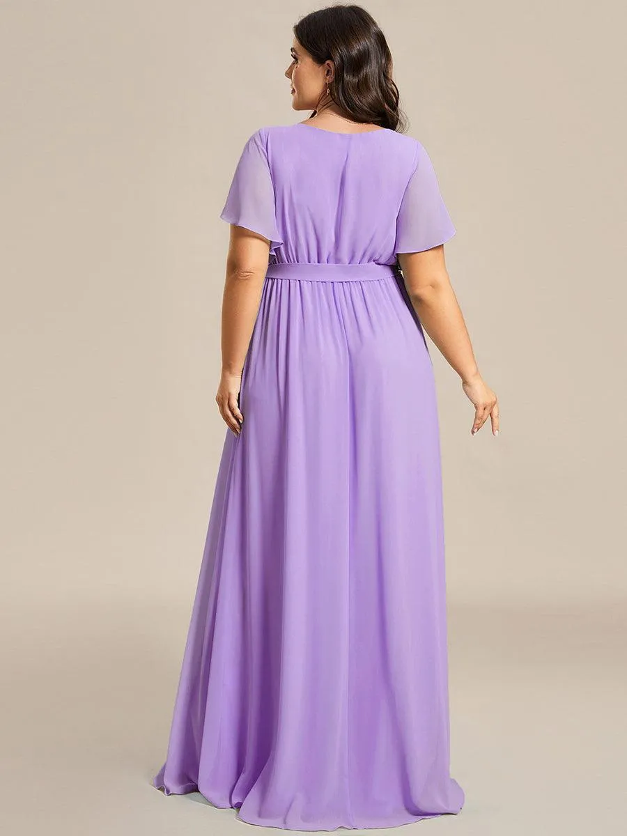 Robe mariage invitée en mousseline de soie à encolure en V et à manches flottantes
