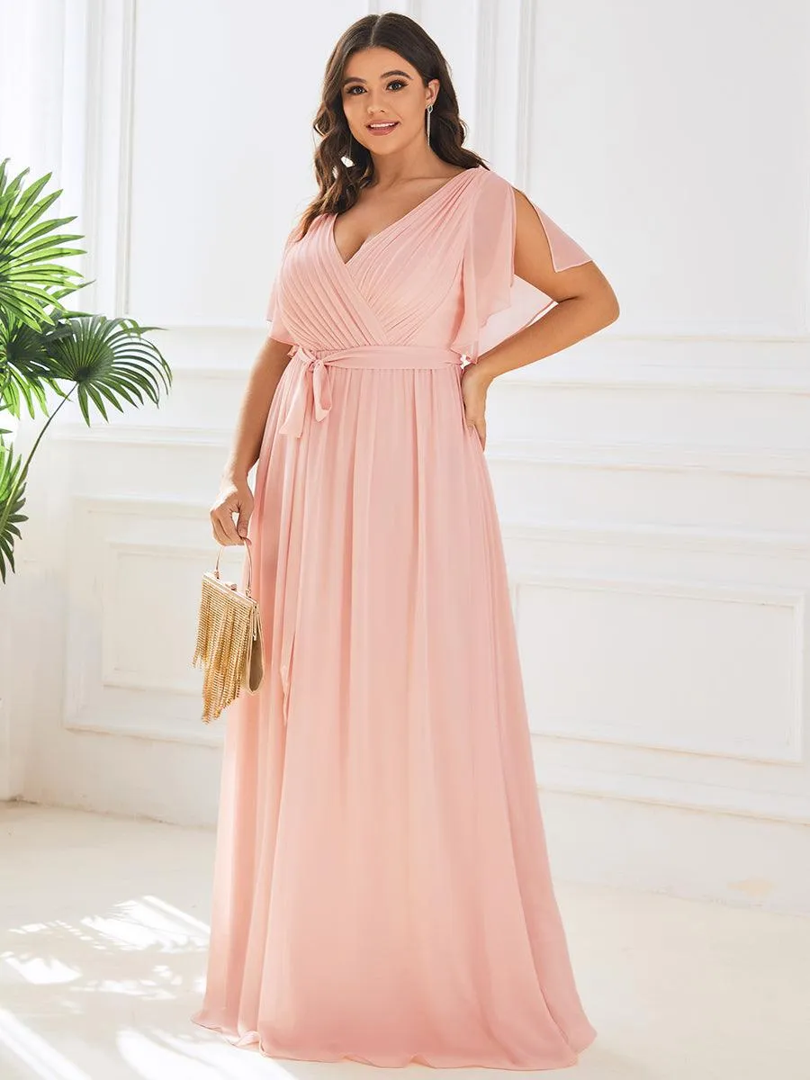 Robe mariage invitée en mousseline de soie à encolure en V et à manches flottantes