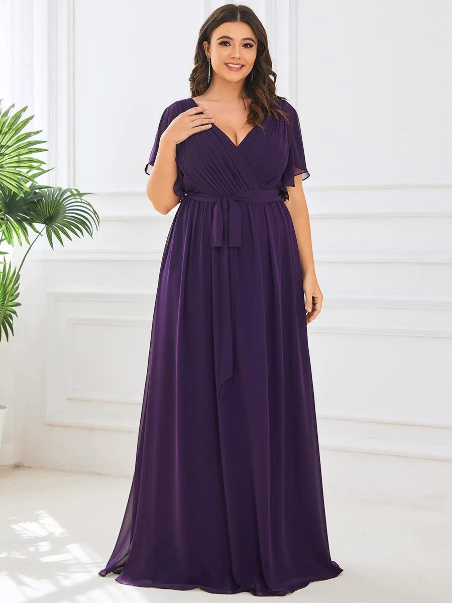 Robe mariage invitée en mousseline de soie à encolure en V et à manches flottantes