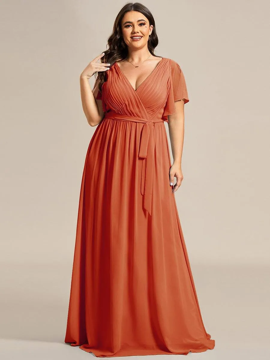 Robe mariage invitée en mousseline de soie à encolure en V et à manches flottantes
