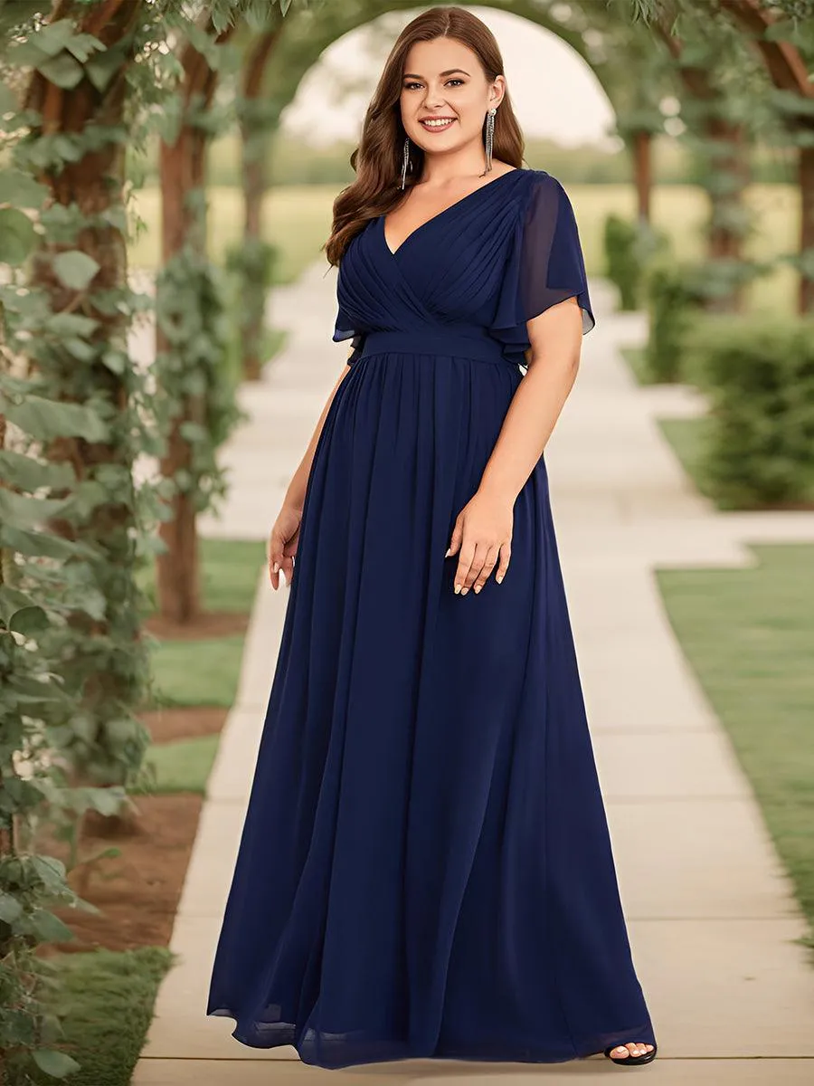 Robe mariage invitée en mousseline de soie à encolure en V et à manches flottantes