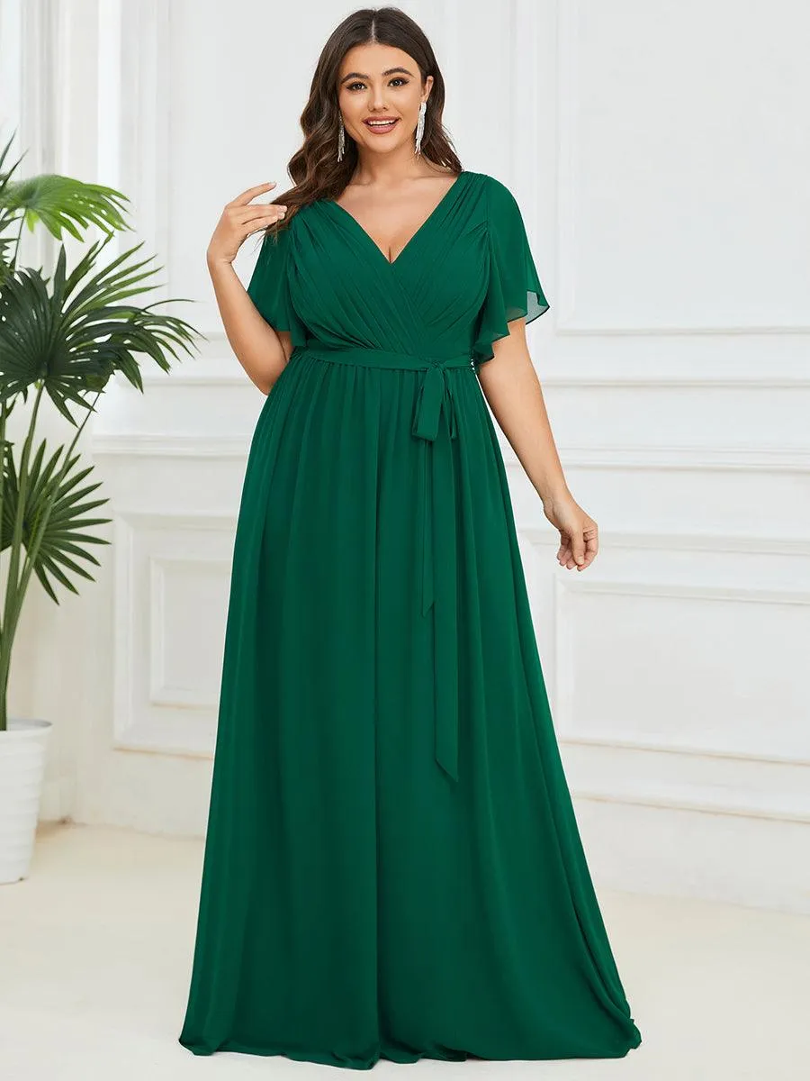 Robe mariage invitée en mousseline de soie à encolure en V et à manches flottantes