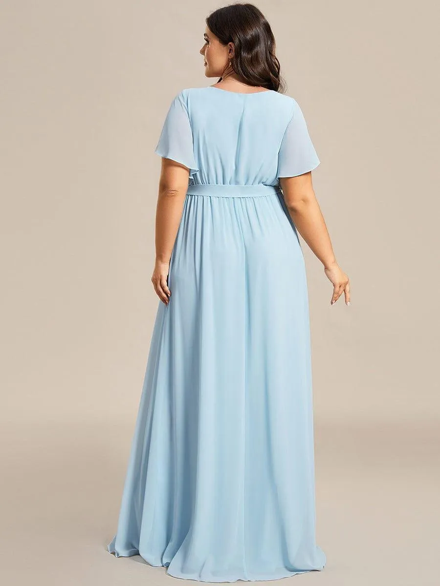 Robe mariage invitée en mousseline de soie à encolure en V et à manches flottantes