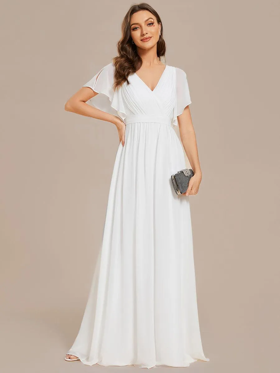 Robe mariage invitée en mousseline de soie à encolure en V et à manches flottantes