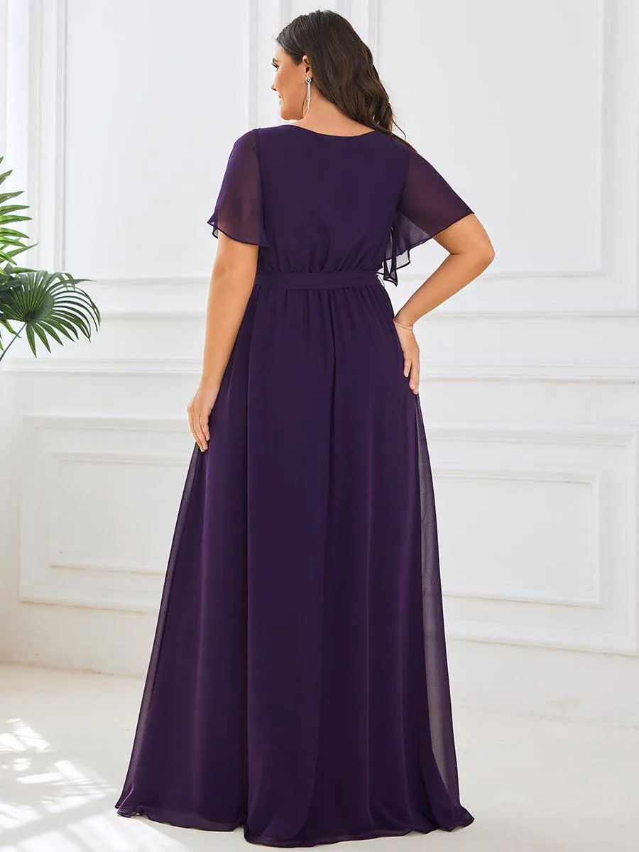 Robe mariage invitée en mousseline de soie à encolure en V et à manches flottantes