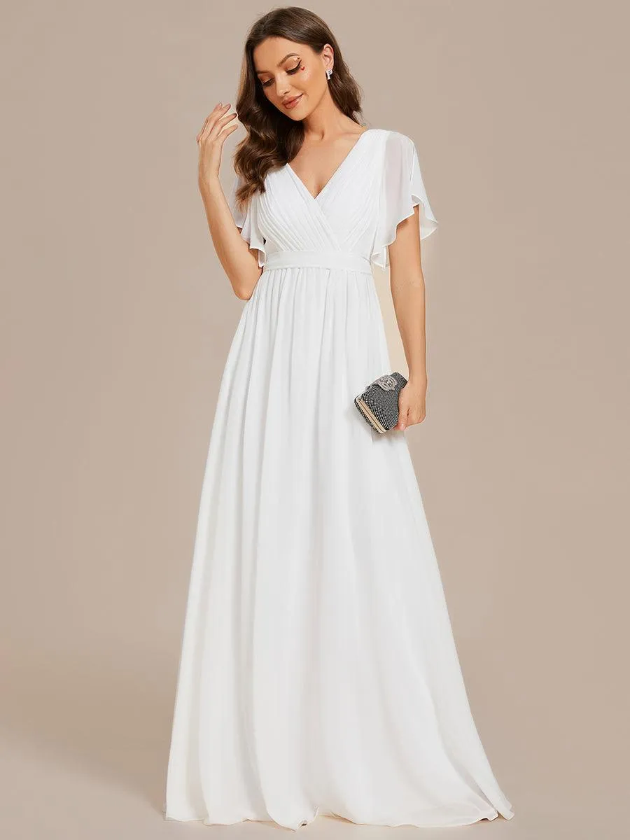 Robe mariage invitée en mousseline de soie à encolure en V et à manches flottantes