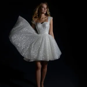 RODDRSYA Mini Wedding Dresses For Women Sparkling Tulle A-line Vestidos De Novia Princesa Sweetheart Off Shoulder Bride Party