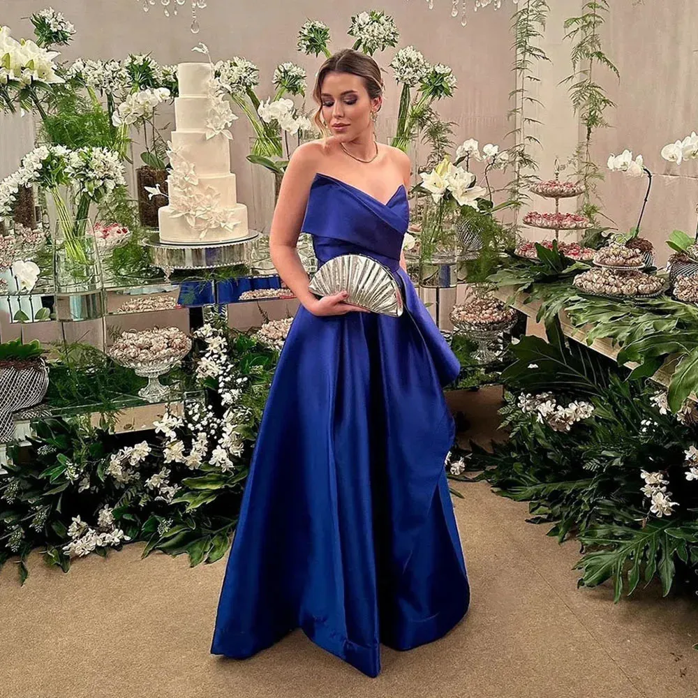 Royal Blue Evening Dresses Sweethearts Wedding Guest Gown Satin Birthday Gown Party Dress For Special Evens